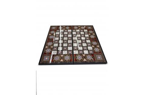 BACKGAMMON-CHESS WALNUT LEATHER